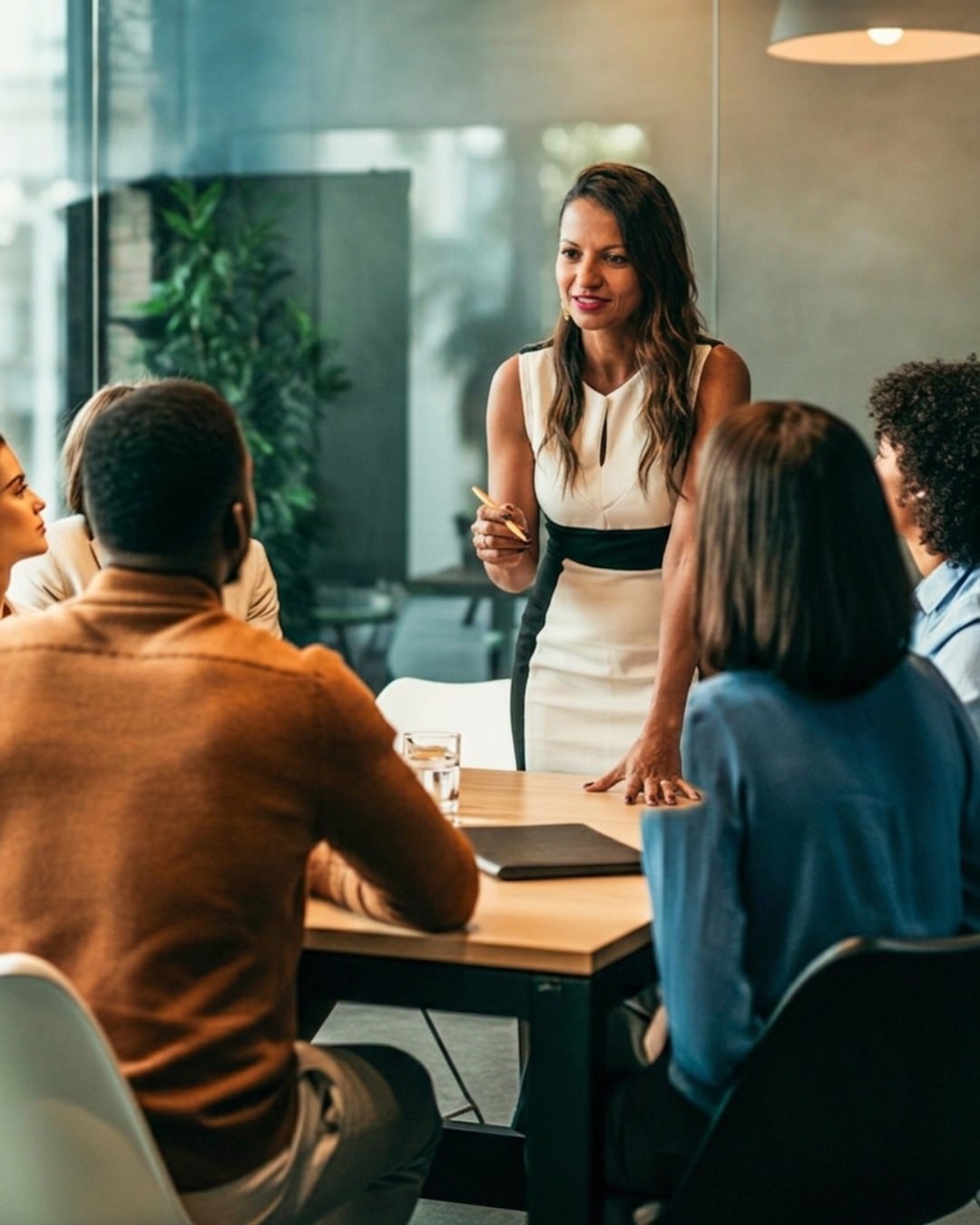 Reunião estratégica em ambiente corporativo sofisticado